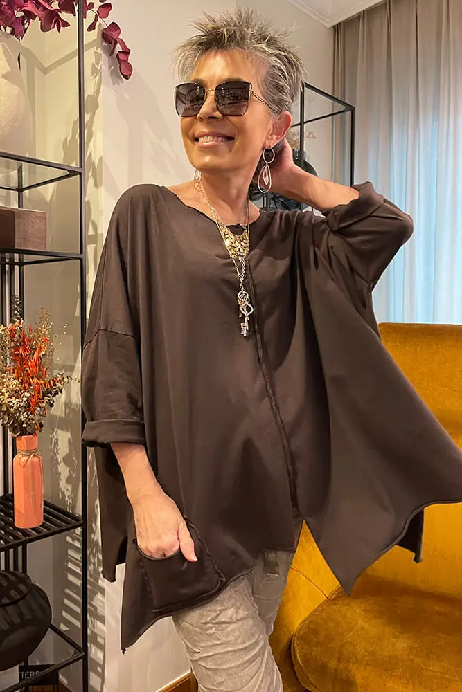 Top en tejido de algodón con costuras a vista