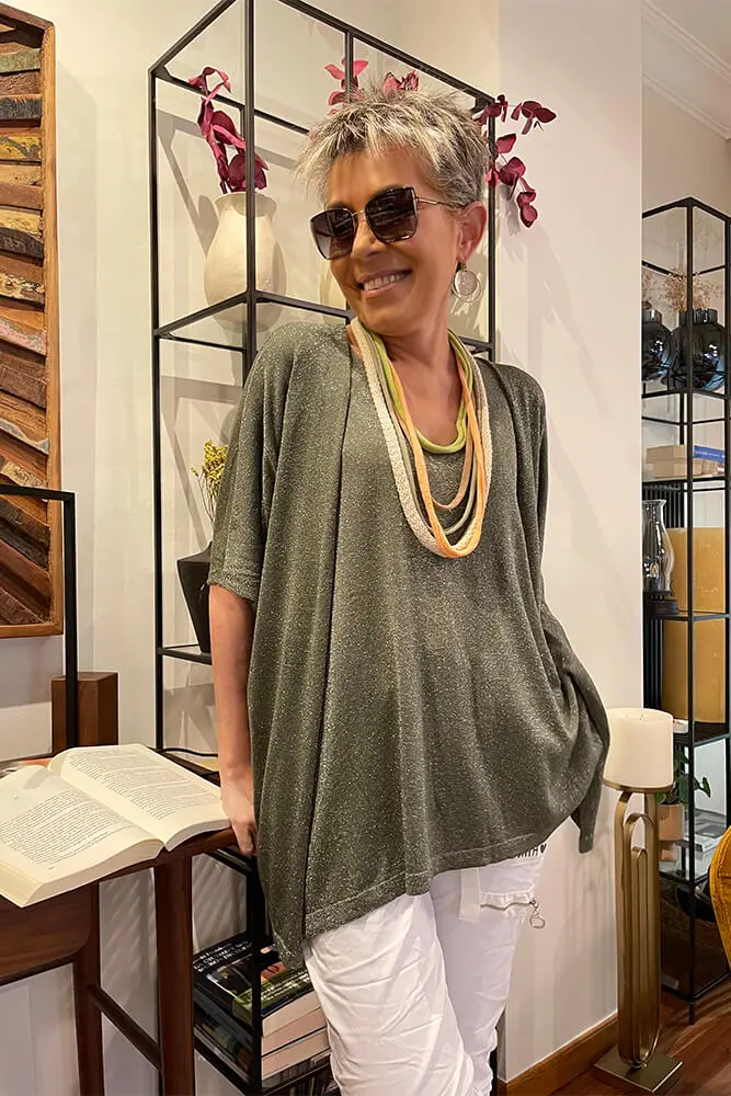 Conjunto de punto fino en tejido de viscosa con lúrex