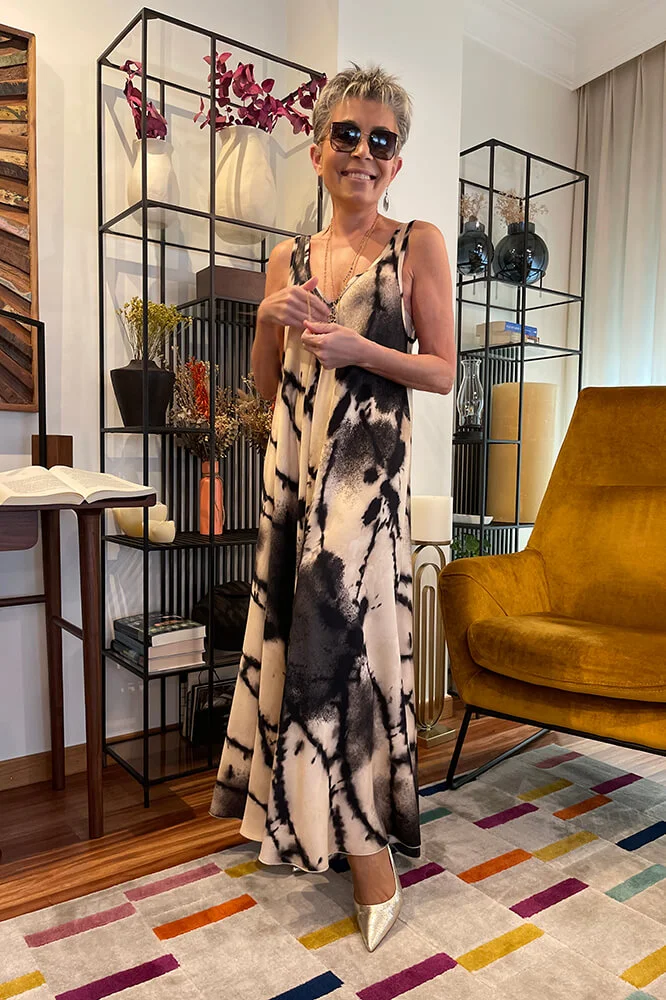 Vestido largo en viscosa con estampado tie-dye