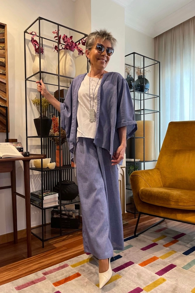 Conjunto en tejido de lino y algodón